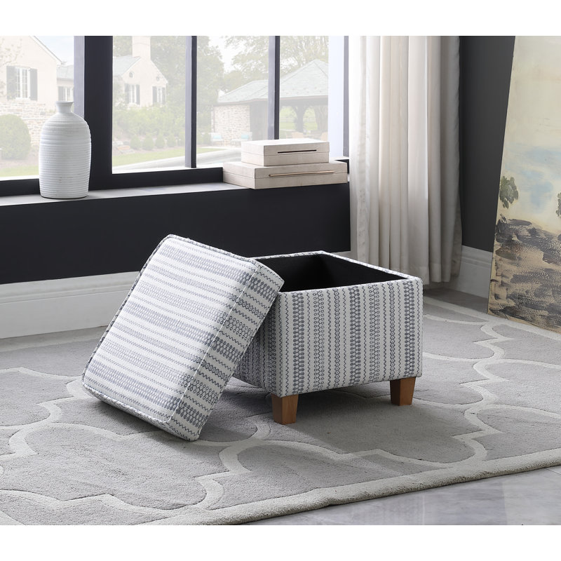 Repose-pieds carré avec rangement 17,5 "Asha, Bleu / blanc bande de campagne