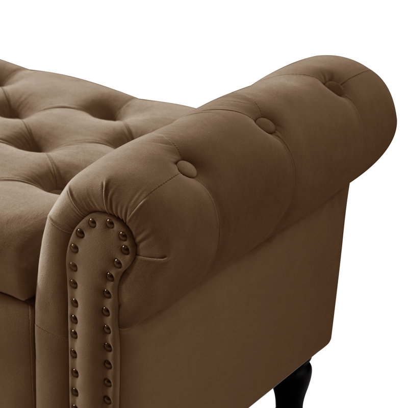 67" Storage Bench for Bedroom End of Bed King Size with Button-Tufted Seat and Roll Arms, Velvet Brown, 67''W
