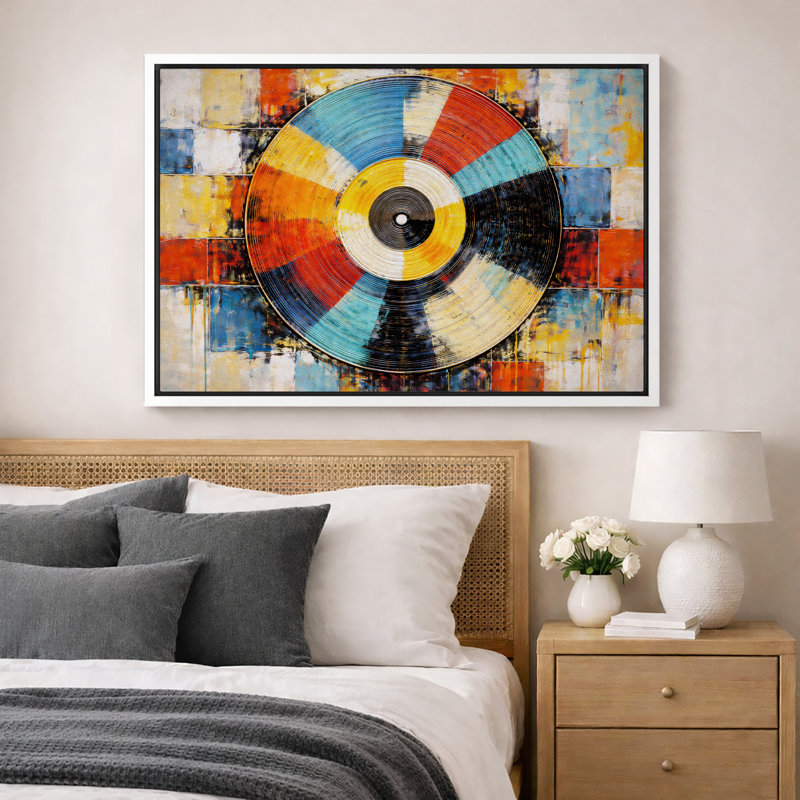 Œuvre de disque vinyle, images de musique rétro, impression sur toile encadrée, H 24 po x l 36 po x P 1,5 po, Cadre blanc
