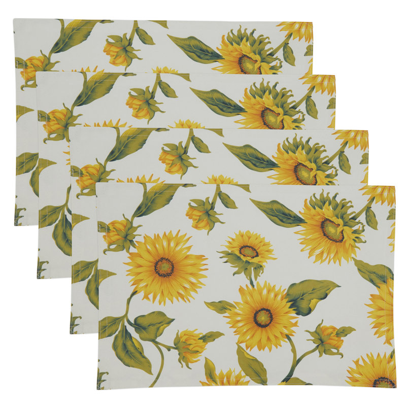 Yellow Sunflower Print Polyester Placemats, Set of 4