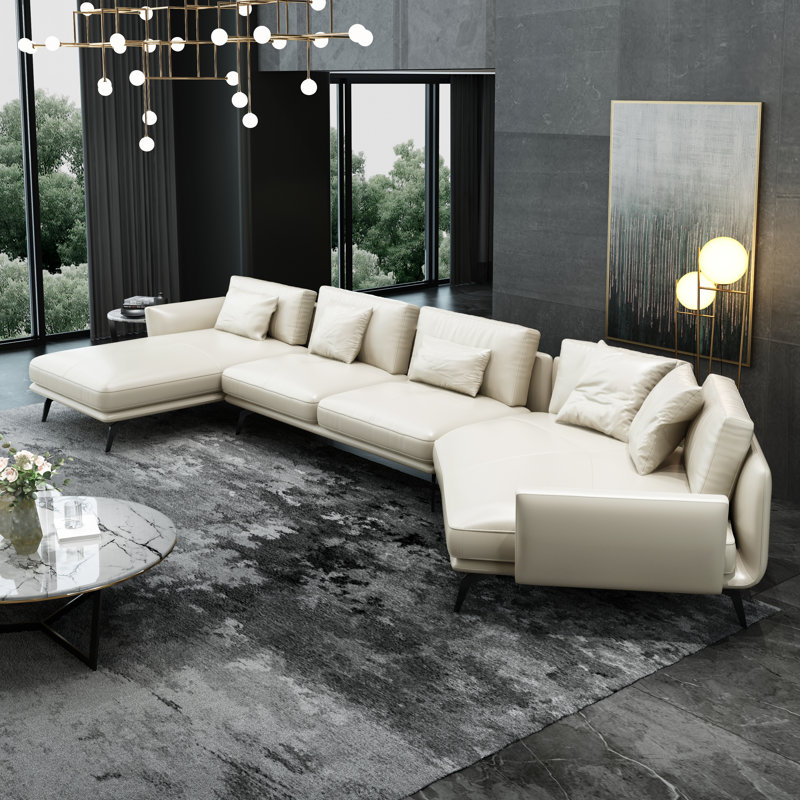 Santiago Collection 174'' Genuine Leather Right Hand Facing Modular Sofa & Chaise, Left Hand Facing