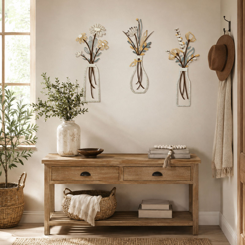 Ensemble d'art mural en métal 3 pièces, Beige Gold