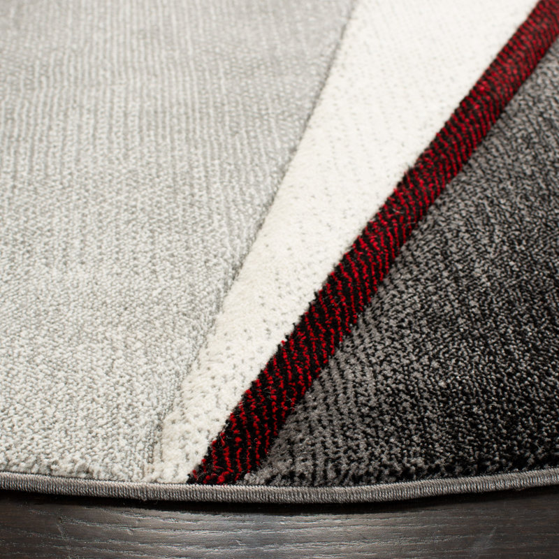 Tapis gris / rouge à motif abstrait Vilica, Rond 6 pi 7 po