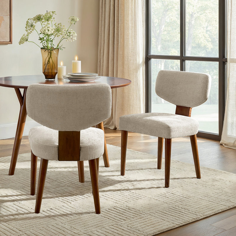Ensemble de chaises de salle à manger rembourrées de style Mid-Century (ensemble de 2), Beige