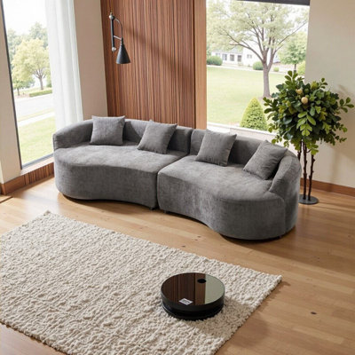 Élégant canapé courbé en chenille - Mousse ultra-pelucheuse à haute densité, sans assemblage, parfaite pour les salons modernes (gris)