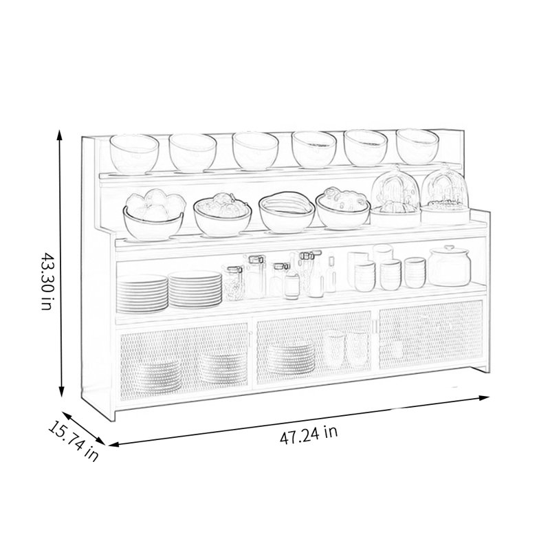 Buffet de salle à manger industriel avec tablettes multiples 47,24, Jaune
