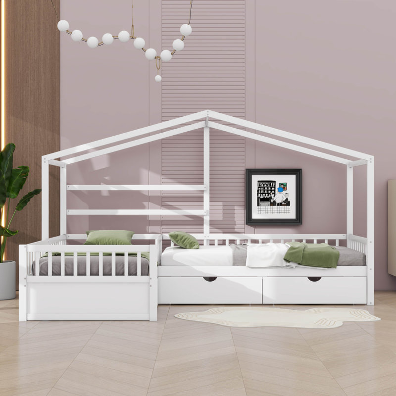 Lit plateforme simple avec trois tiroirs de rangement intégrés, Blanc