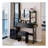 Full Body Mirror Cabinet + Round Mirror LED Vanity Table + Cushioned Stool, With 2 AC + 2 USB Power Station,17" Diameter LED Mirror, Touch Control, 3-Color, Brightness Adjustable, Large Desktop-1083313655