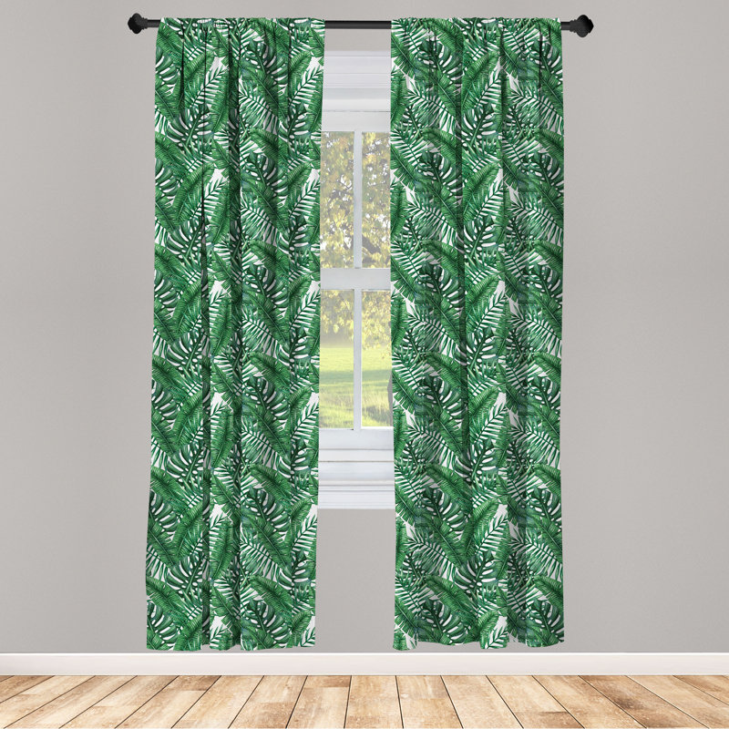Rideaux 4 panneaux Bungalow Rose Leaf Palm, jungle aquarelle, vert forêt et blanc, L 56 po x L 63 po