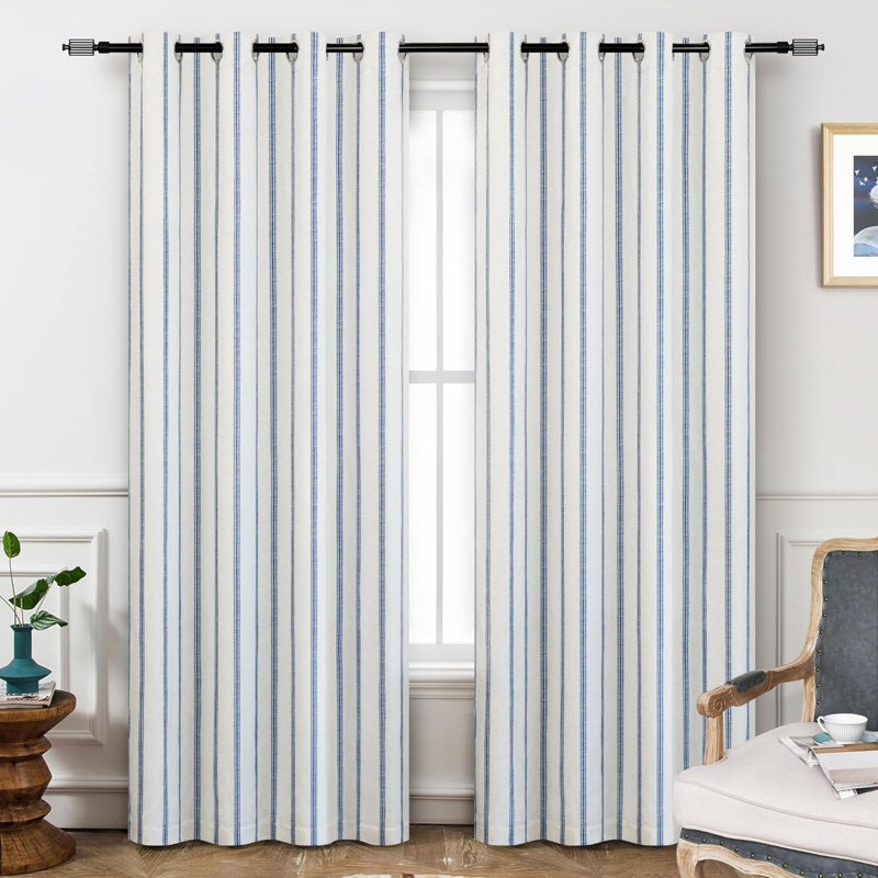 Blackout Curtain Pair, 52" W x 96" L, Camel Beige Stripe/Light Linen