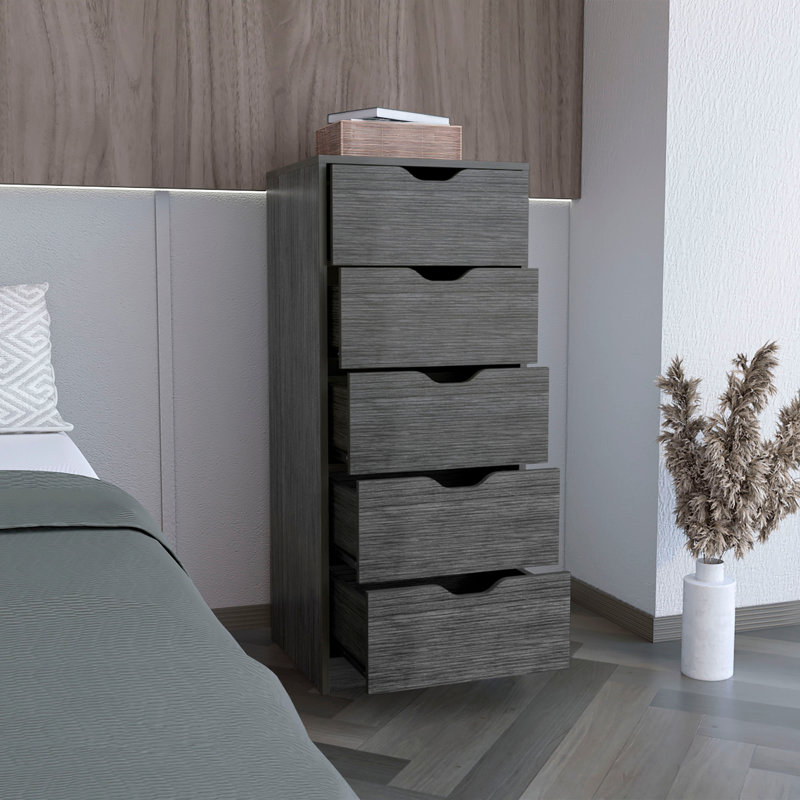 Commode haute 5 tiroirs Basilea, système coulissant, Brun