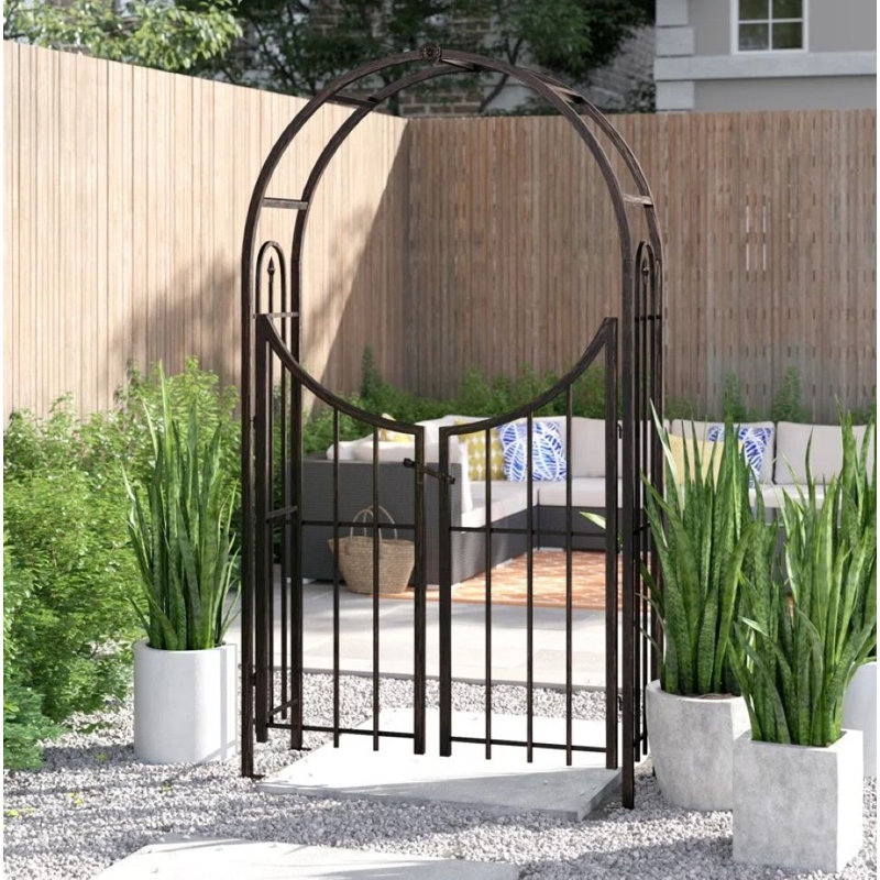 Steel Arbour with Gate, Brushed Bronze, 228.625cm H x 120cm W x 54cm D