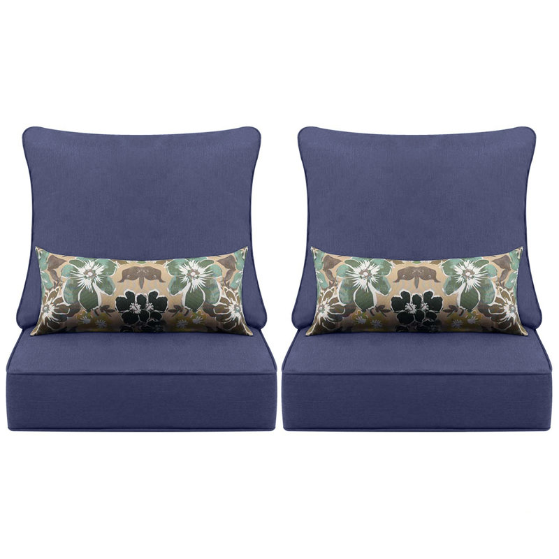 Lucy Outdoor Seat and Back Cushion（Set of 2 Seats, 2 Backs, 2 Pillows), Chambry Blue