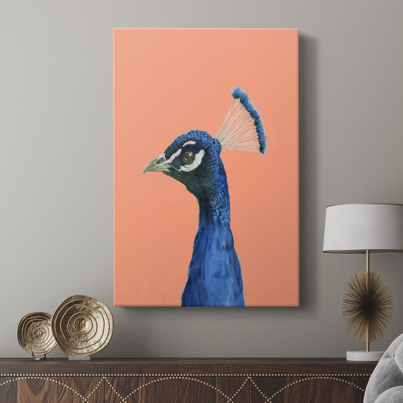 Portrait de paon pêche II - Cavas enveloppés de galerie, H 18 po x l 12 po