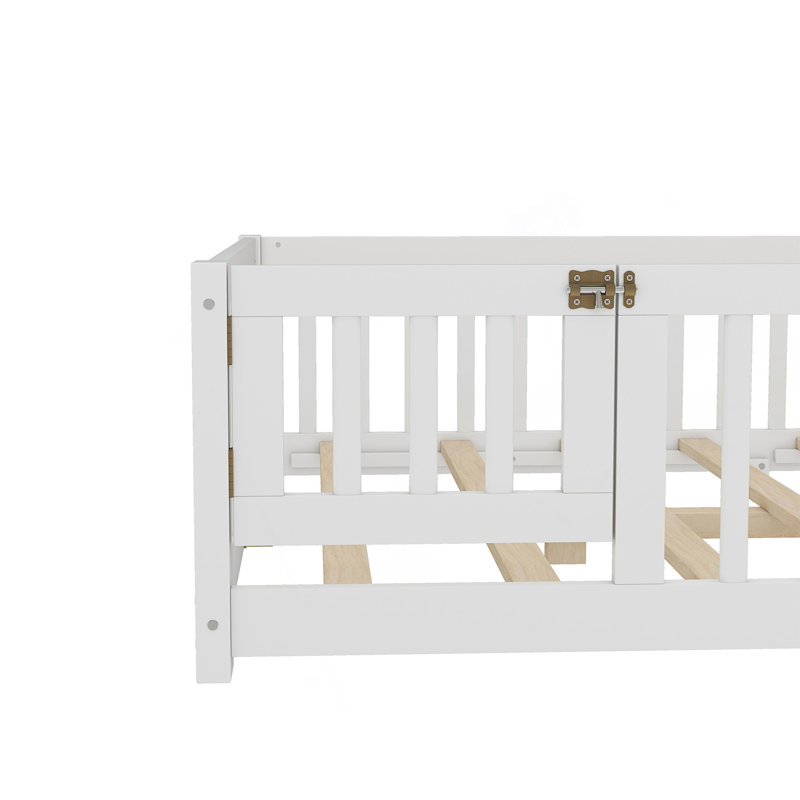 Lit double avec barrière de sécurité et porte pour enfants, Lit double, Blanc