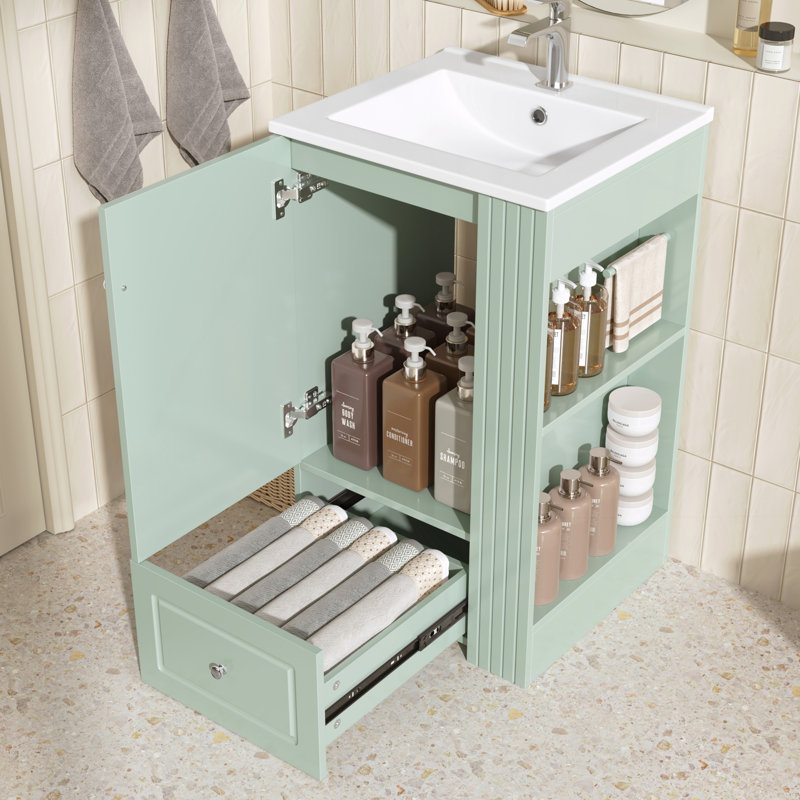 Meuble-lavabo autoportant avec lavabo en céramique, Vert