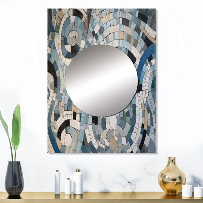 «Inali Blue and White Bohemian Medley - Boho Mosaic Unique Mirror, Blue Large Wall Mirror, Art imprimé en métal