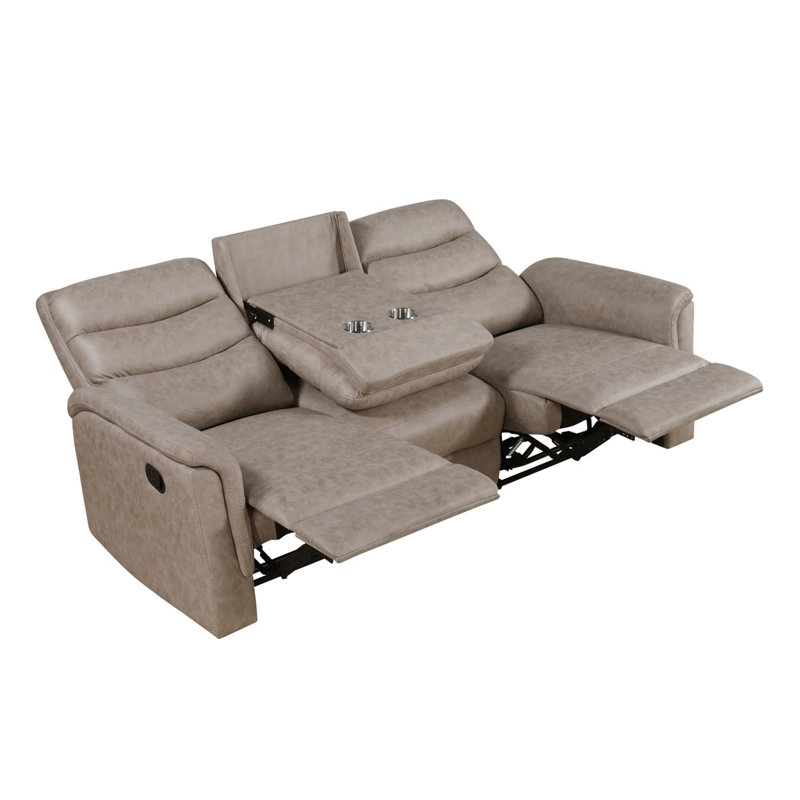 Canapé inclinable double Meloni avec table rabattable, en microfibre taupe, Microfibre / microsuède taupe