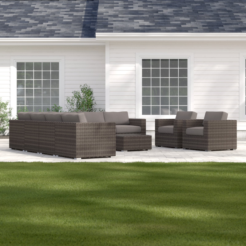 Lazaro Fully Assembled 10 Piece Sectional Seating Group with Sunbrella Cushions, Olefin Gray, Mixed Gray