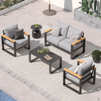 Aluminum 4 Piece Patio Set, 4- Person Outdoor Seating Group with Olefin Cushions