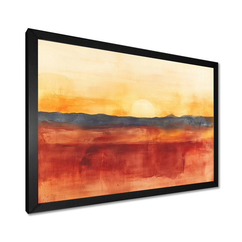 Horizon désertique orange et gris en rouille et argile II - Paysages abstraits - Tableau encadré, H 24 po x l 32 po