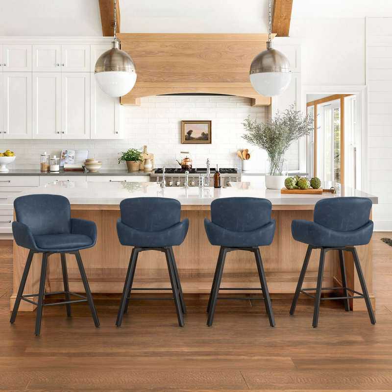 Nicola Urban Comfort Upholstered Island Chairs, 4, Blue/Faux Leather