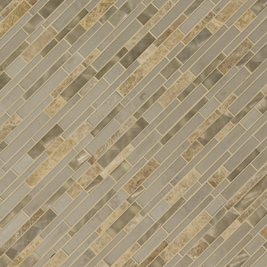 Interlocking 12 in. x 12 in. Metal Stone Glass Blend Mosaic Wall Tile Ackland 