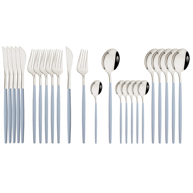 Flatware Serving Set 24 Piece, Haze Blue Silver