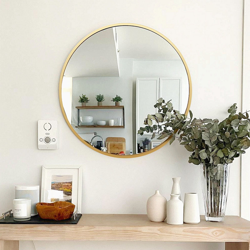 Miroir de salle de bain en métal, 16 po x 16 po , Rond, Doré
