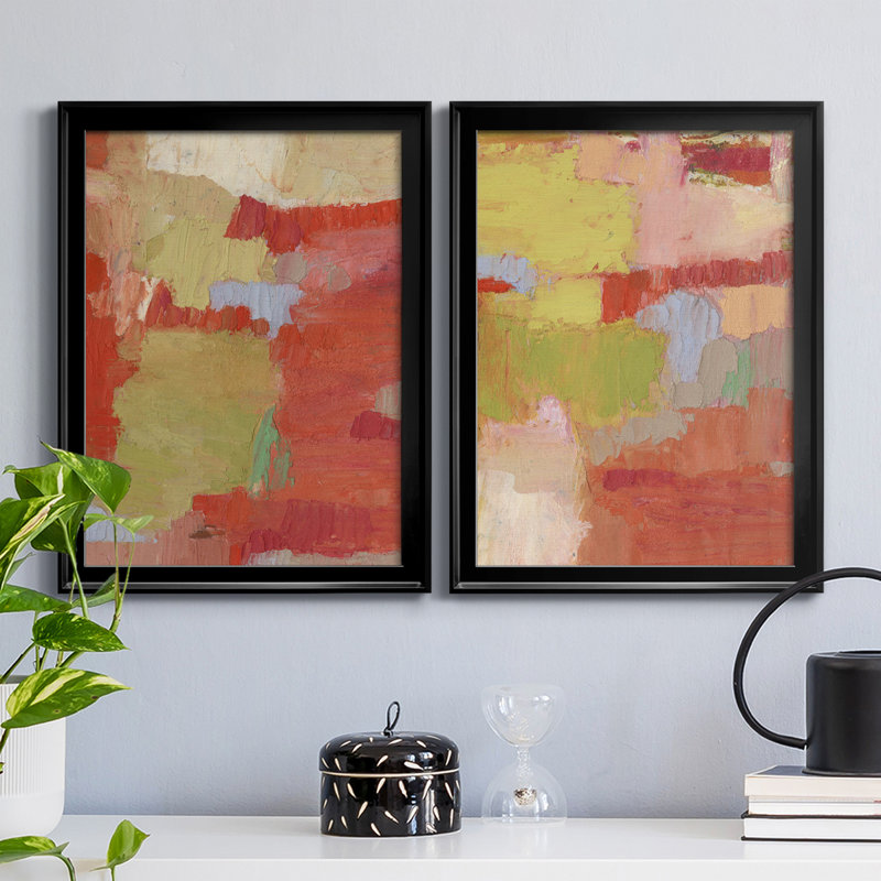Bright Costa I - ensemble de 2 peintures sur toile encadrées, H 42,5 po x l 61 po x P 1 po, Cadre noir