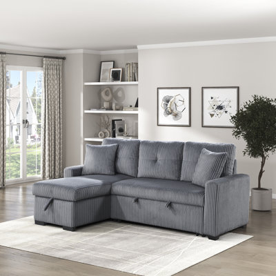  Lamrock 83.5" Transitional Corduroy 3-Piece Reversible Sectional with Pull-Out Bed & Hidden Storage