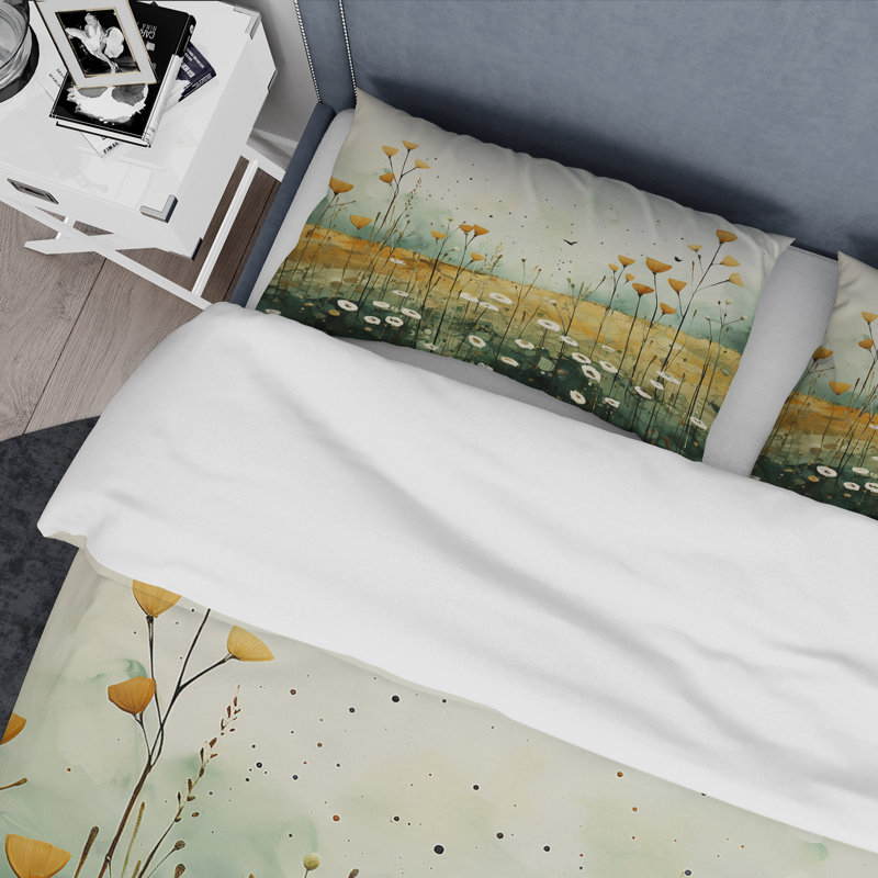 Whispering Meadows I - Abstract Duvet Cover Set - Microfiber Polyester, Twin Duvet Cover + 2 Standard Shams