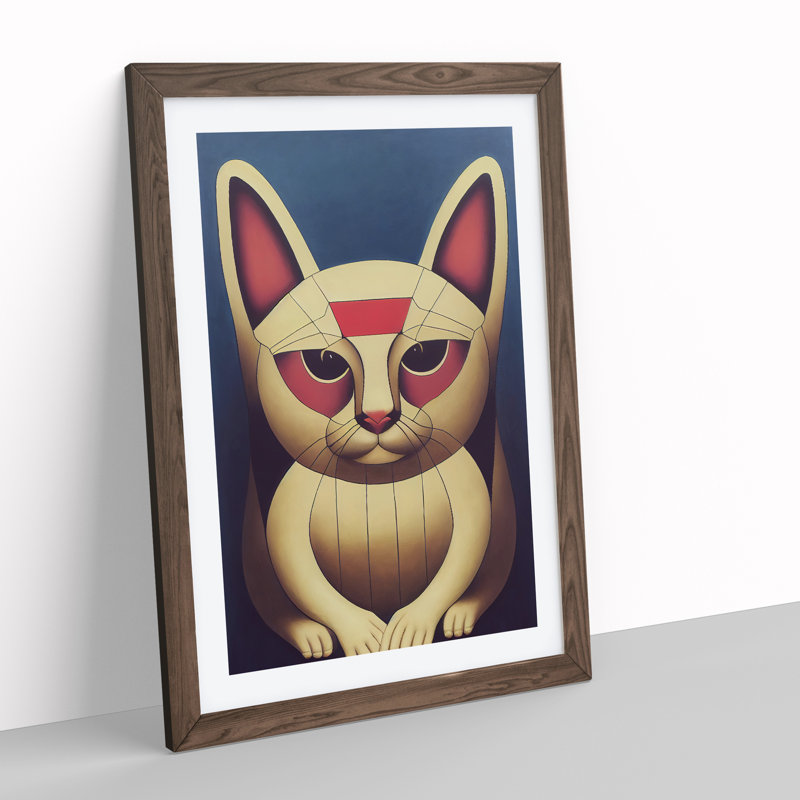 Lucky Cat Abstract - Framed Print, 34cm H x 25cm W x 2cm D, Walnut