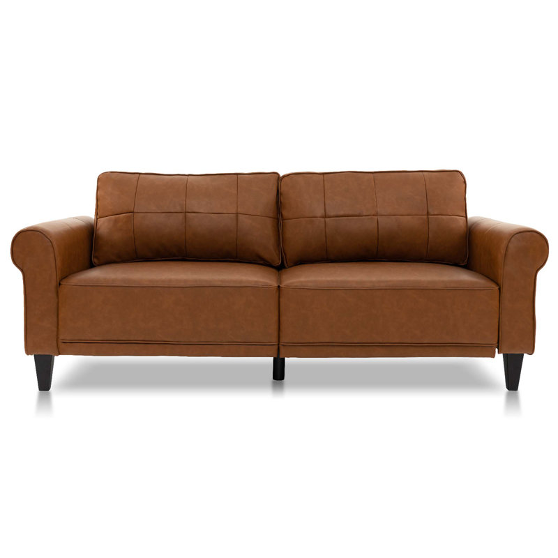 Winston Porter Modern Sofa Couch Pu Leather 81.5'' 3-seater With 2 Back Pillows & 5 Wooden Legs