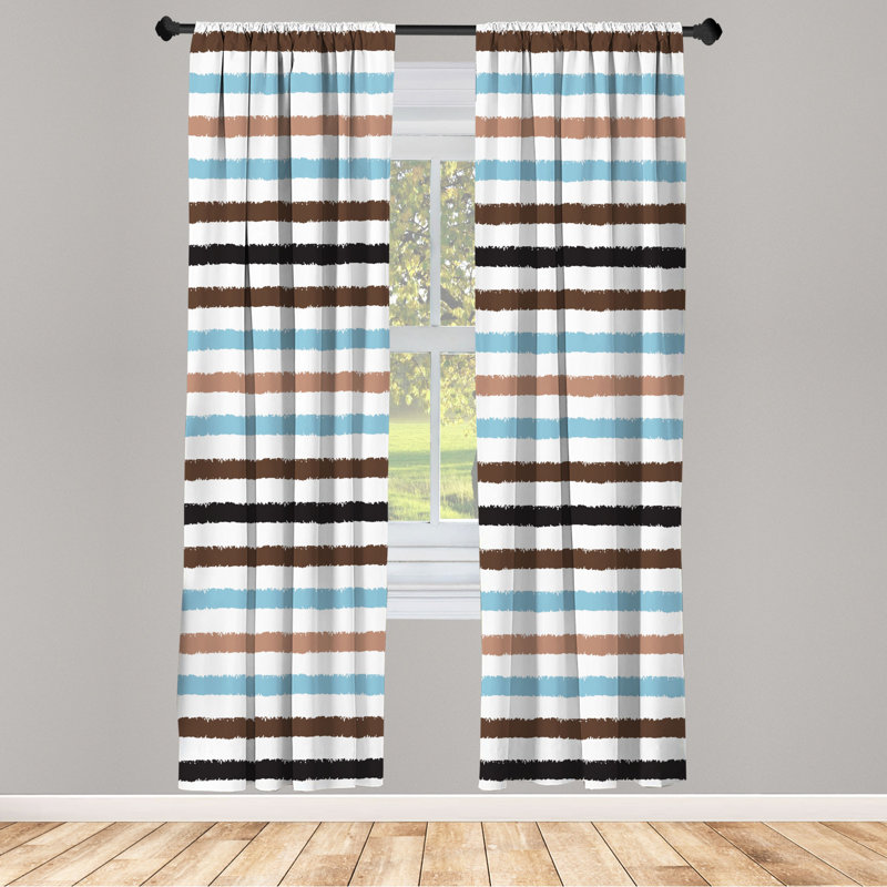 Microfiber Floral Semi-Sheer Rod Pocket Curtain Panels, 28" W x 84" L, Blue/Black