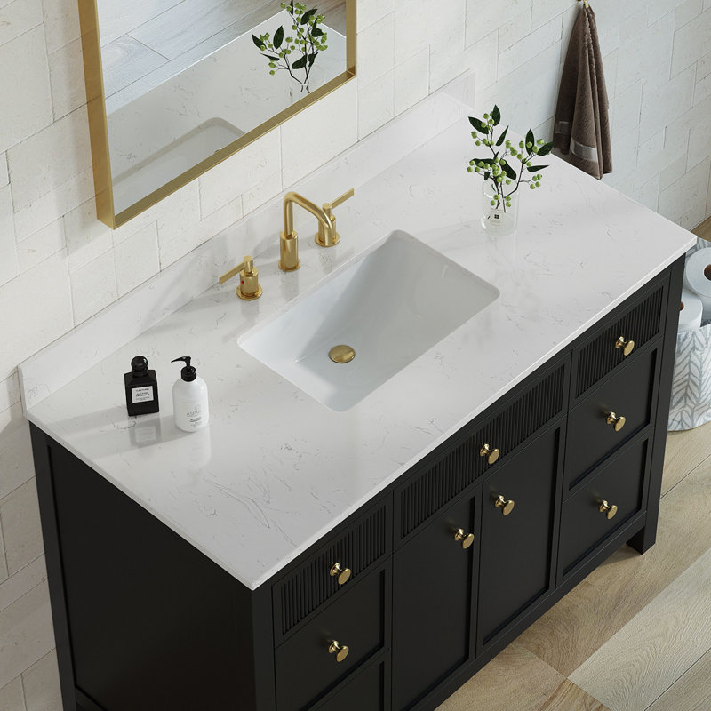 49'' White Engineered Stone Bathroom Vanity Top with Ceramic Sink