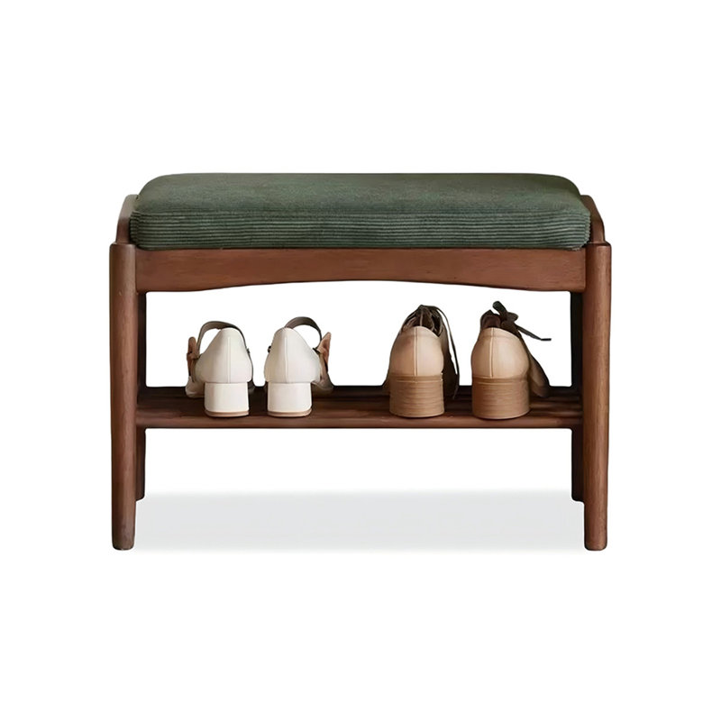 Banc rembourré en velours côtelé vert