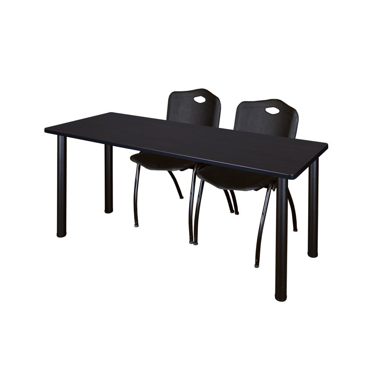 Plateau de table Kee et chaises empilables 2 M, Noir, Noir, Acajou