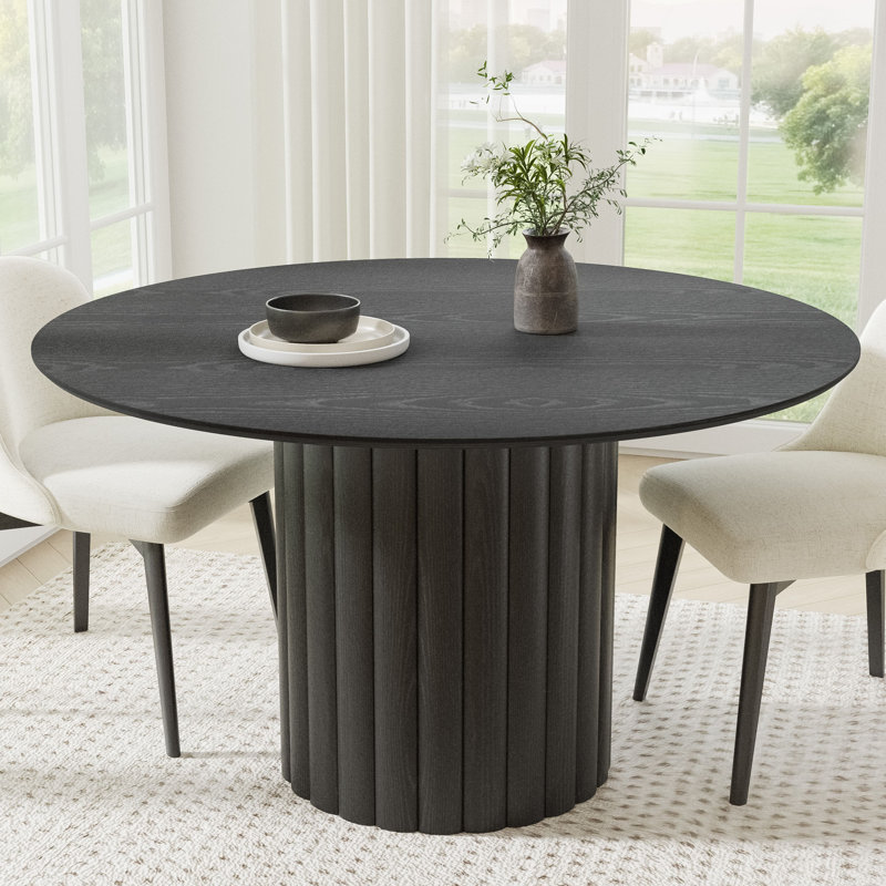 Solid Wood Dining Table Round Pedestal Kitchen Table, 30”H x 52”L x 52”W, Black