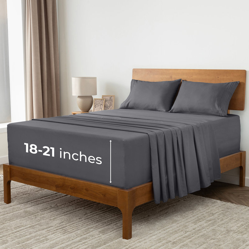 Ensemble de draps Mellanni 1800 avec drap-housse gris foncé, gris, Ensemble de draps pour lit double avec 2 taies d'o