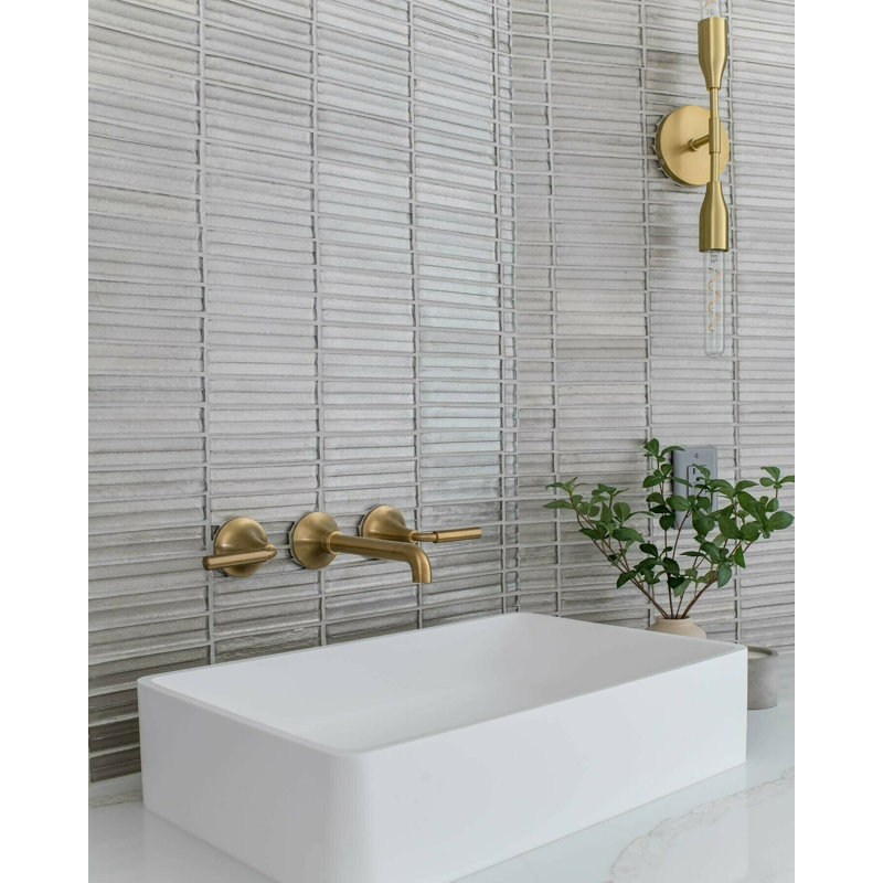 Maya Polished Glass Mosaic, Stacked Pearl