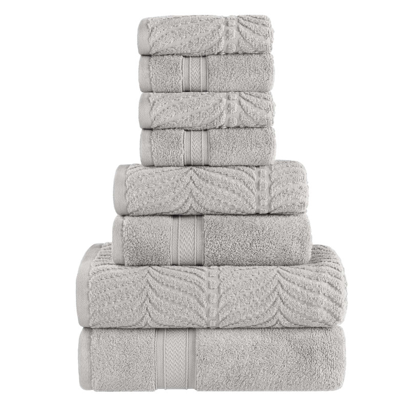 Alcesta Chevron Zero Twist Solid and Jacquard Cotton 8 Piece Bathroom Towel Set, Platinum