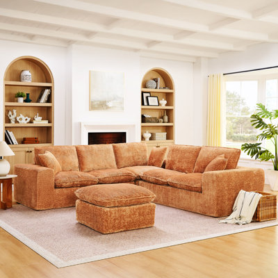 107'' Modern Boucle L-Shaped Sectional Sofa With Moveable Ottoman For Living Room, Comfy Cloud Couch With Pillows, DIY Combination