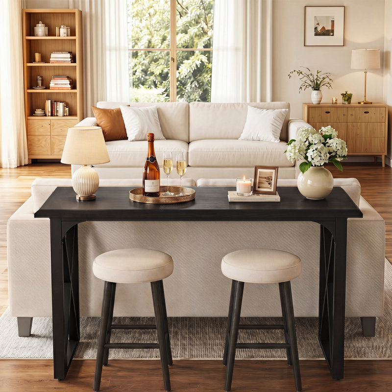 Table de bar industrielle de 55 po avec pieds en métal robustes, table de salle à manger à hauteur de comptoir pour petit espace, salle à manger, cuisine