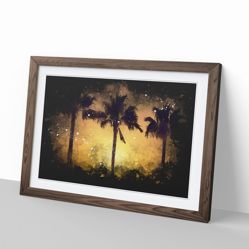 Palm Trees at Sunset Vol.1 - Picture Frame Painting, Walnut Framed, 27cm H x 36cm W x 2cm D