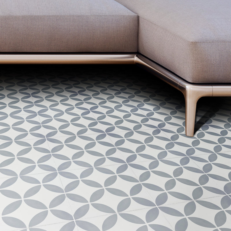 Amlo 8" x 8" Cement Patterned Wall & Floor Tile, White/Gray