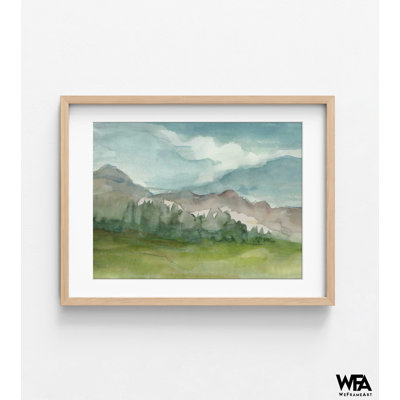 «Plein Air Mountain View II» par Ethan Harper, œuvre d'art de montagne à l'aquarelle, décor de table de petit-déjeuner de chambre d'hôtel, affiche de la nature