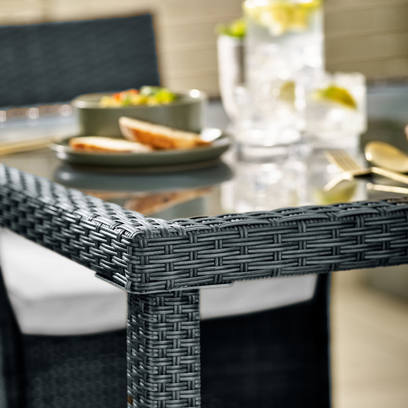 Amos Modern 4 Person Outdoor Dining Set - Table & PE Rattan Chairs for Garden & Patio, Gray