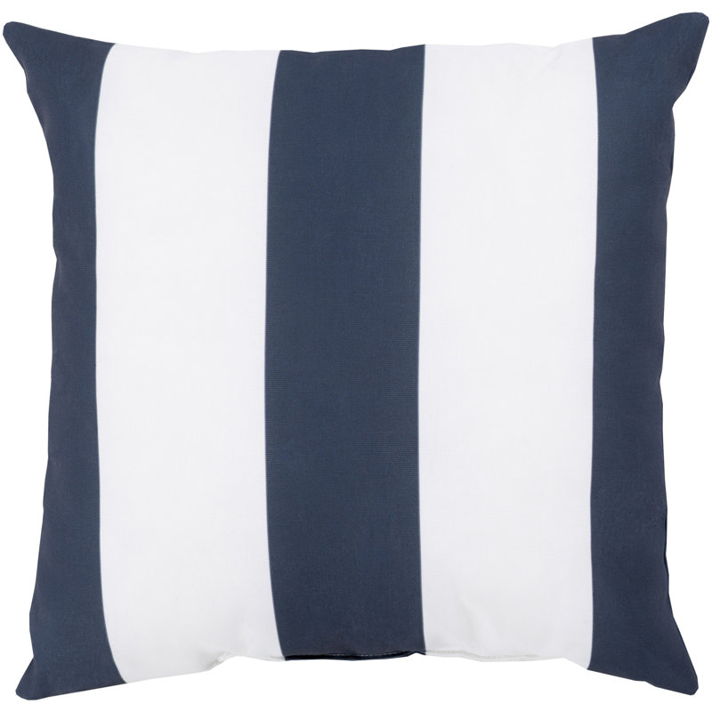 Rain Indoor/Outdoor Striped Throw Pillow, 20" x 20", Navy/Ivory