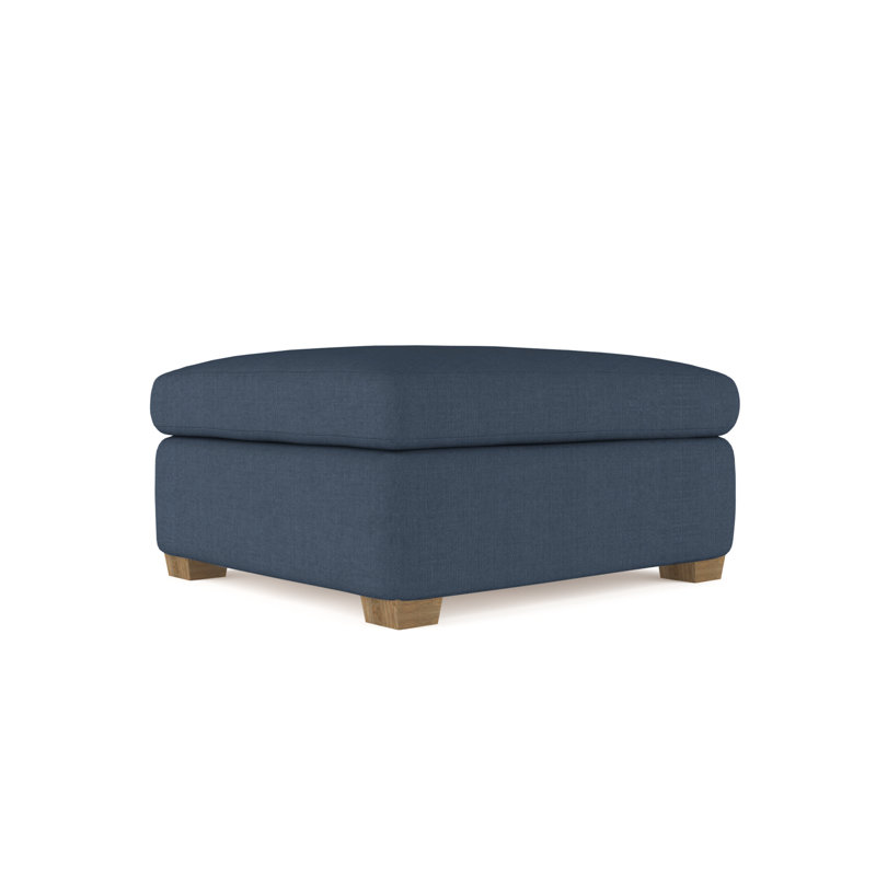 Rivington Ottoman, Box Weave Linen Blue Print, Weathered